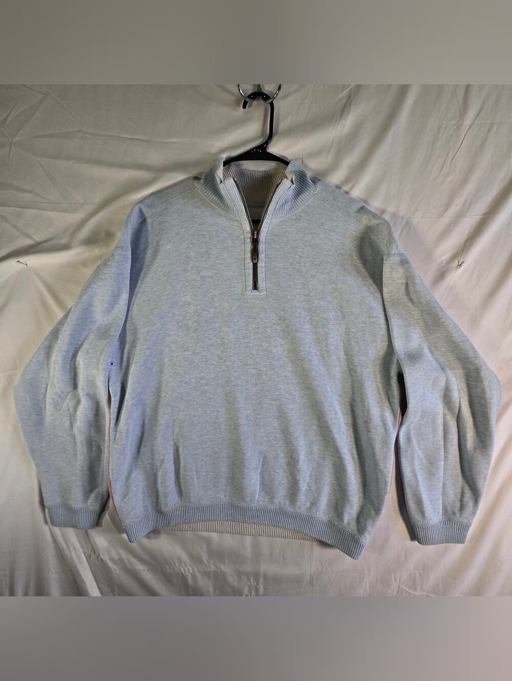 Tommy Bahama Sweater Mens Reversible Quarter Zip Blue/Gray Casual Heavy * READ*